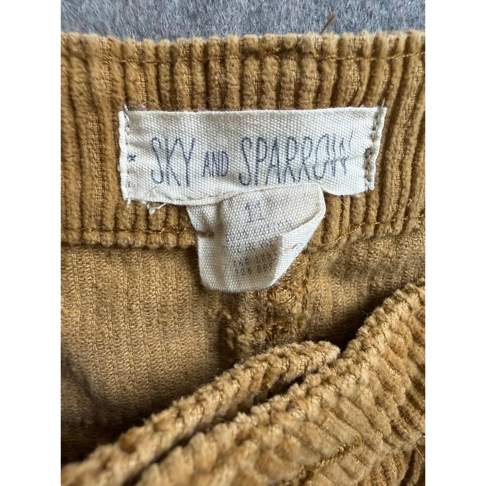 Sky and Sparrow Mustard Yellow Corduroy Mini Skirt Button Fly Frayed Hem Size 11
